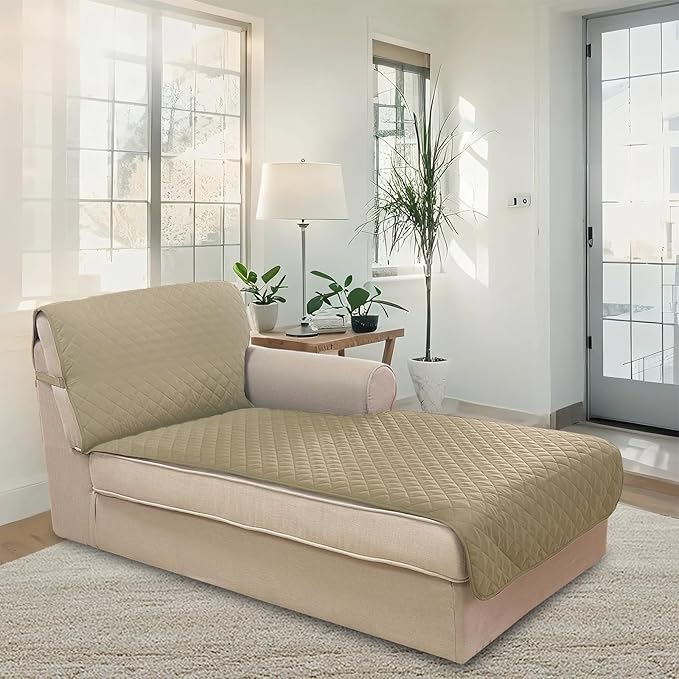 U-NICE HOME Sectional Couch Cover for Dogs Pets Chaise Lounge Reversible Sofa Cover Furniture Protector with Elastic Adjustable Strap, Light Camel/Beige