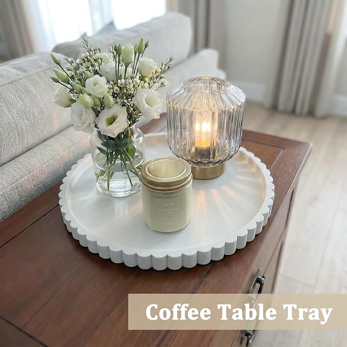 Silicone Bathroom Vanity Tray, Modern Round Decorative Tray for Countertop, Waterproof & Unbreakable Cosmetic Perfume Organizer, Extra-Thick & Sturdy, Easy to Clean Candle Tray (White, 10 inch)