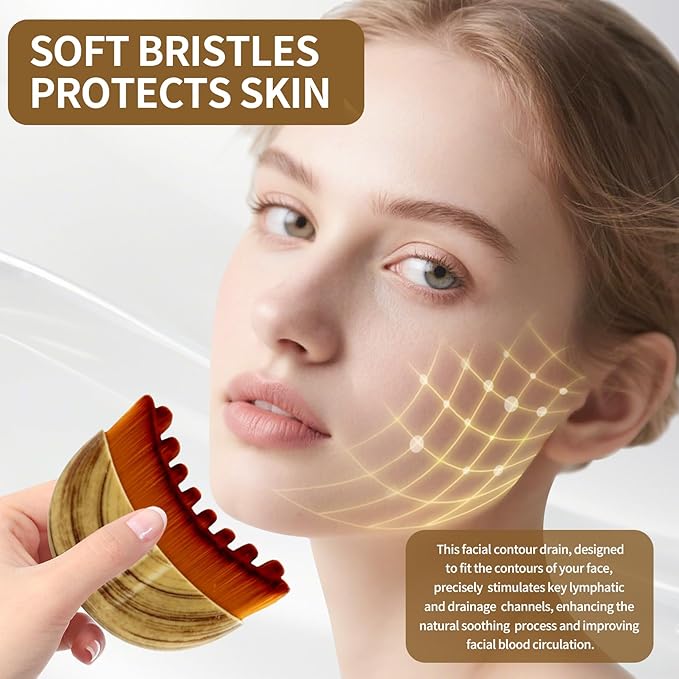 Lymphatic Contour Face Brush，Lymphatic Drainage Brush，Lymphatic Drainage Massager，Guasha Brush for Face，Super Soft Drainage Massager for Puffiness,with Portable Case,Style A