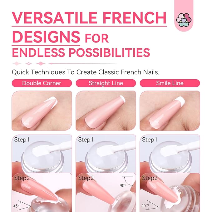Saviland French Tip Nail Stamp: 4PCS Nail Art Stamper Kit Clear Silicone Nails Stamping Long & Short Jelly Stamper with Scrapers Nails Stamper Kit for French Manicure Home DIY Salon