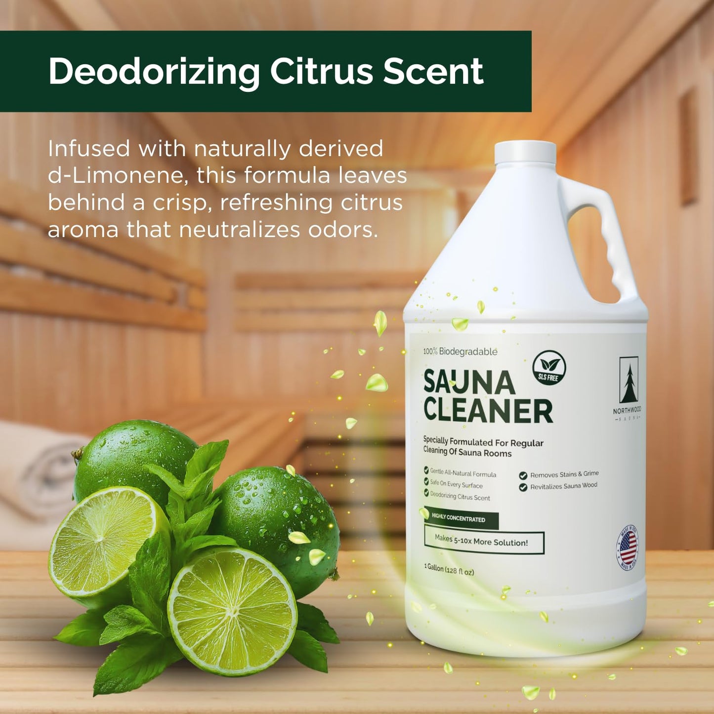 Northwood Sauna - Sauna Cleaner - Natural Wood Cleaner & Deodorizer - Makes 10x More Solution - 1 Gallon (128 Fl Oz)