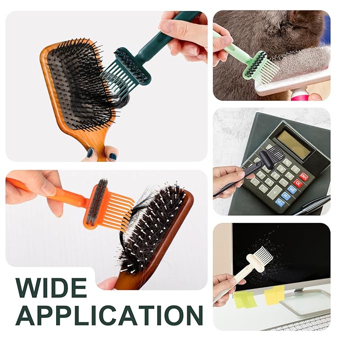 Hair Brush Comb Cleaning Tool Comb,2-in-1 Hair Brush Cleaner Tool, Portable Remover Rake for Removing Hair Dust, Home and Salon Use (Dark Green)