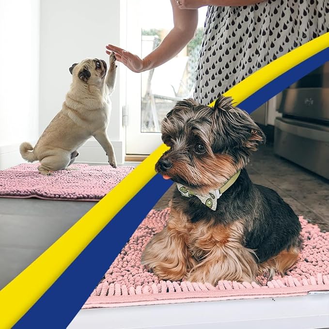 Muddy Mat® | Super Absorbent Door Mat Indoor, Microfiber Quick Dry Chenille Entryway Rug, Non-Slip Front Door Mat, Indoor Mats for Entryway, Machine Washable Pet Rug, Light Pink 24" x 72"