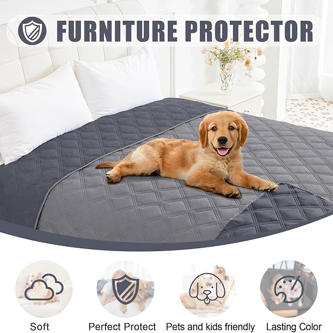 Smiry Waterproof Dog Bed Cover Blanket 40x70, Soft Reversible Pet Blanket, Washable Leakproof Cats Dogs Couch Cover for Sofa, Couch, Furniture, Grey/Dark Grey
