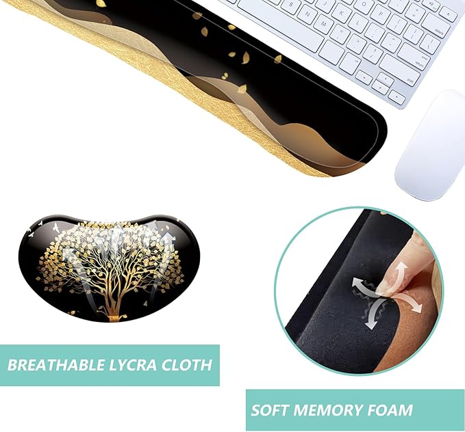 Keyboard Wrist Rest Mouse Wrist Support Set, Memory Foam Wrist Rest Pad for Computer Laptop Keyboard Mouse, Ergonomic Wrist Cushion Support for Typing Pain Relief, Gaming Home Office, Tree