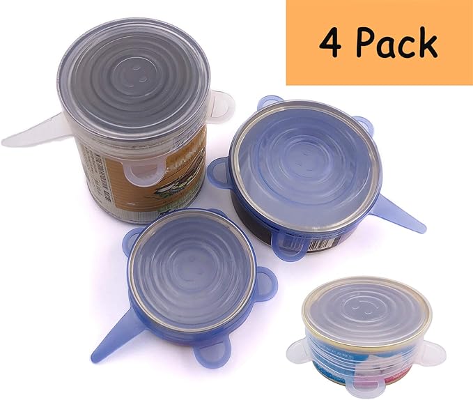 COMTIM Pet Food Can Lids, Silicone Stretch Can Lids Covers for Dog Cat Food, Reusable Expandable Universal Size Fit Most Cans and Jars, 4 Pack