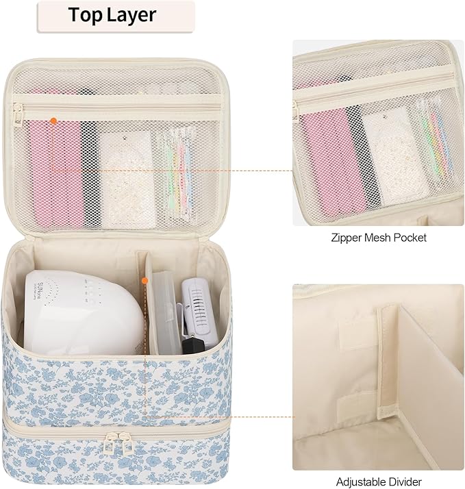 Ethereal Nail Polish Organizer Bag, Holds 30+ Bottles(15ml/0.5 fl.oz) UV Nail Lamp, Gel Polish Travel Storage Bag for Nail Kit, Gift for Manicurist, Girls
