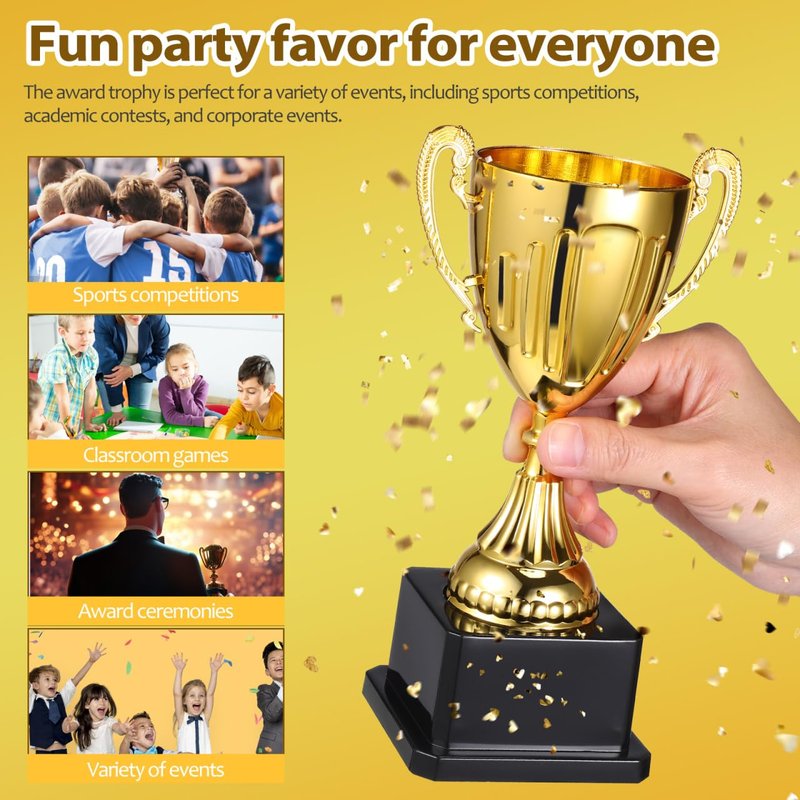 SEWACC Mini Trophy Cup, Plastic Golden Award Trophy with Black Base, Party Favor for Rewards, Winning Prizes, Party Favors, 7.48X3.07 Inch