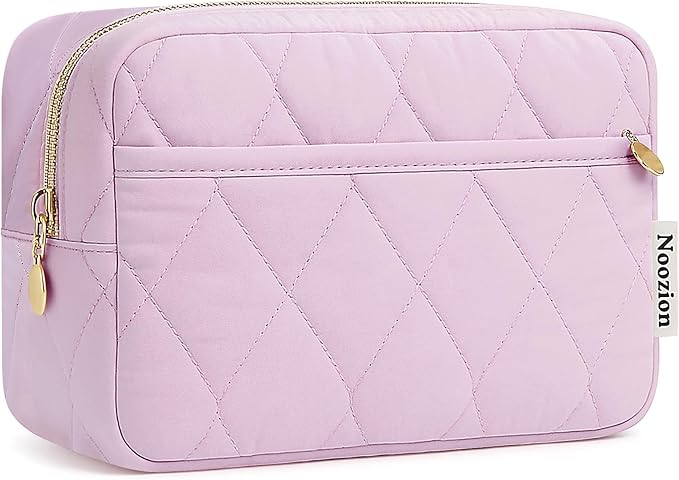 Noozion Makeup Bag Travel Toiletry Bag, Puffy Padded Cosmetic Bag for Women, Makeup Organizer Case, Wide-open Pouch Purse, Travel Essentials