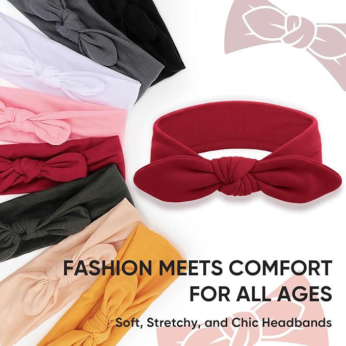 DRESHOW 8 Pack Headbands for Women Bow Knotted Hair Band Facial Cloth Rabbit Ears Running Sport Elastic Hair Wrap