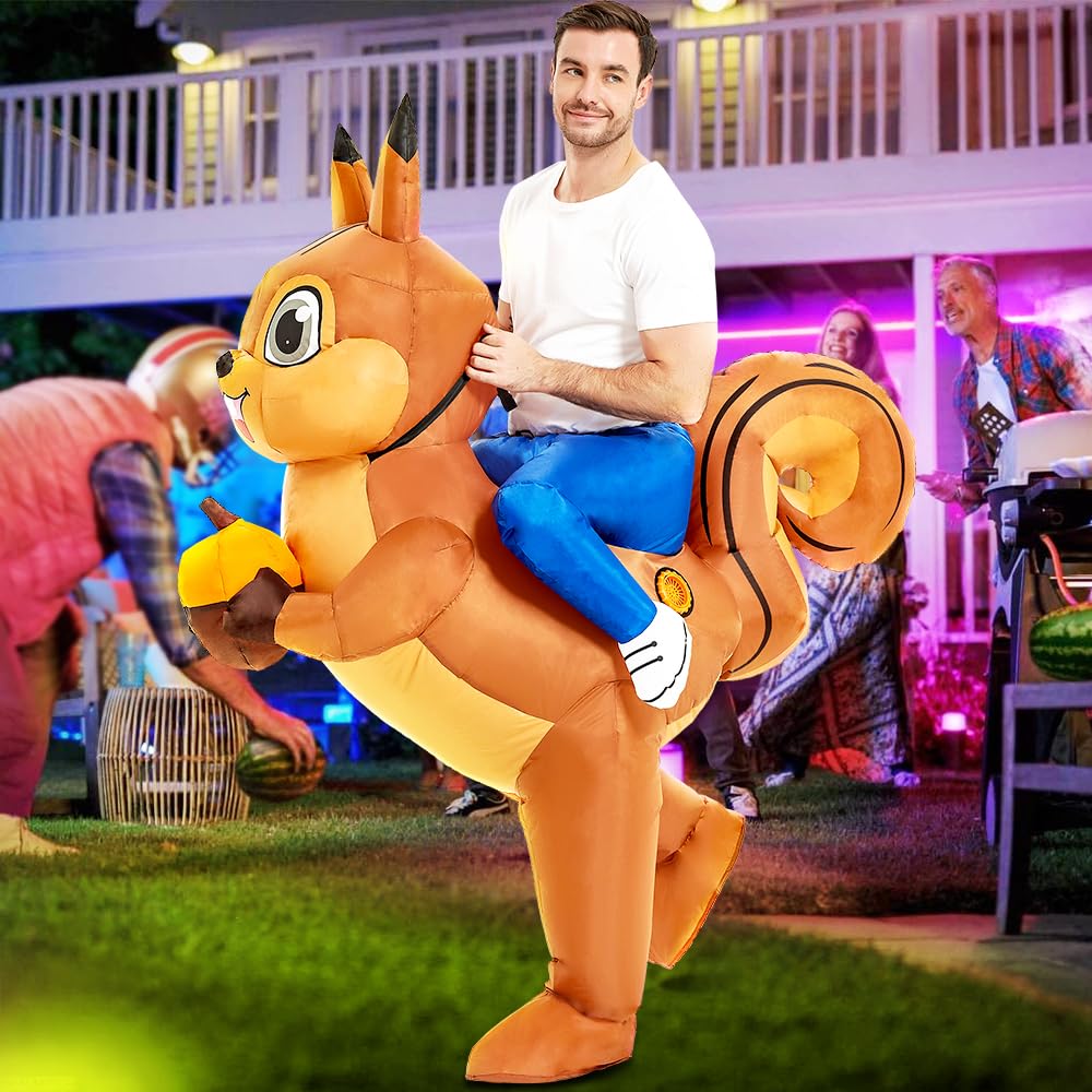 JUROSAICA Inflatable Squirrel Costume Adult Funny Ride On Blow Up Animal Suit Halloween Thanksgiving Christmas Costume For Men Women