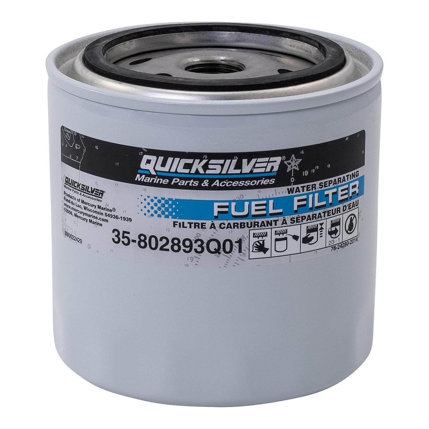 Quicksilver 802893Q01 Water Separating Fuel Filter for Mercury and Mariner Outboards, MerCruiser Sterndrive and Inboard Engines