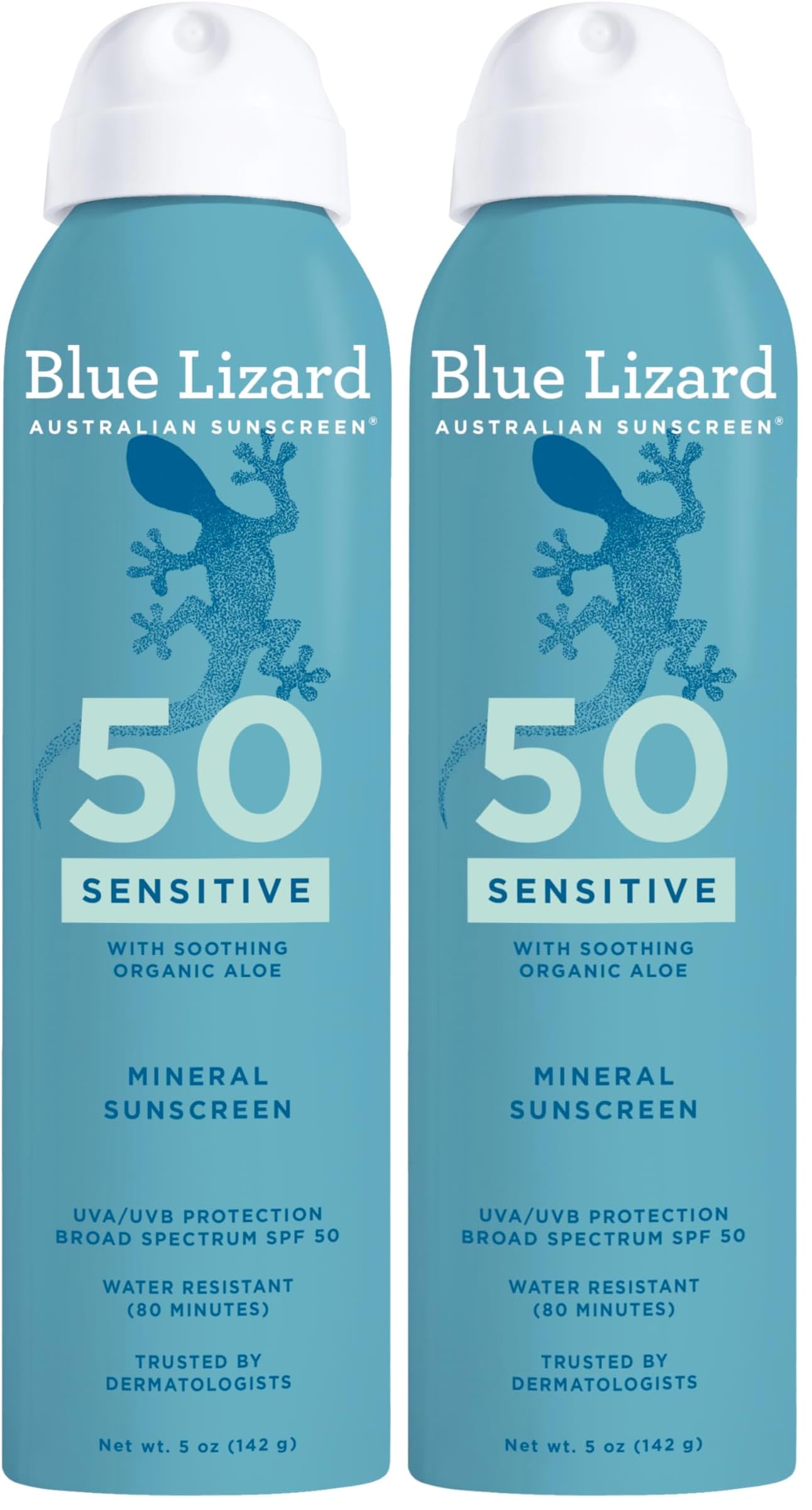 Blue Lizard Mineral Sunscreen Spray, SPF 50+ | Zinc Oxide Formula | Water-Resistant | Dermatologist-Recommended | 5 fl oz Pack of 2