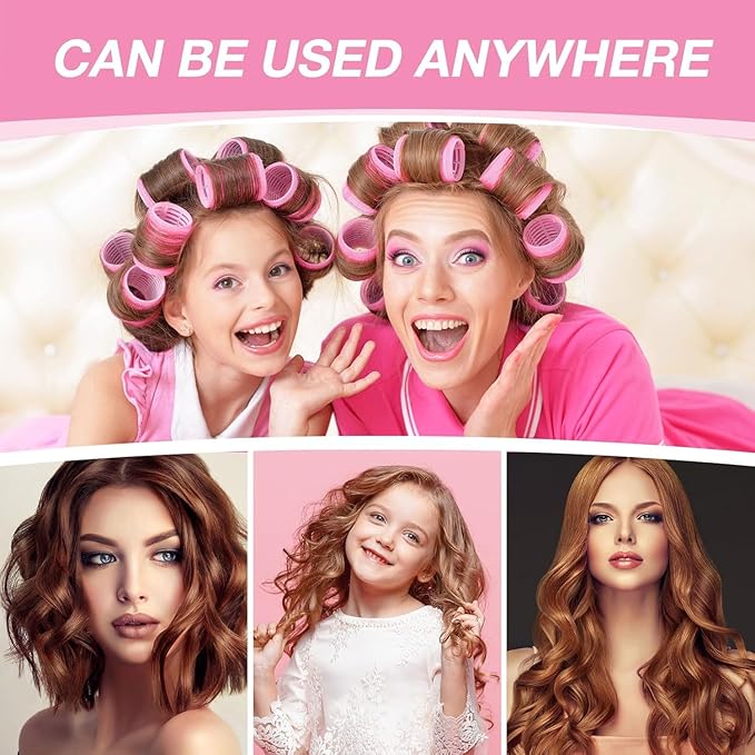 60 Pcs Hair Rollers for Women, Rollers Hair Curlers, 24 Pcs in 4 Sizes(60/48/36/25mm), Self Grip Hair Rollers Set with 34 Pcs Stainless Steel Clips for Long, Medium, Short, Storage Bag, Comb