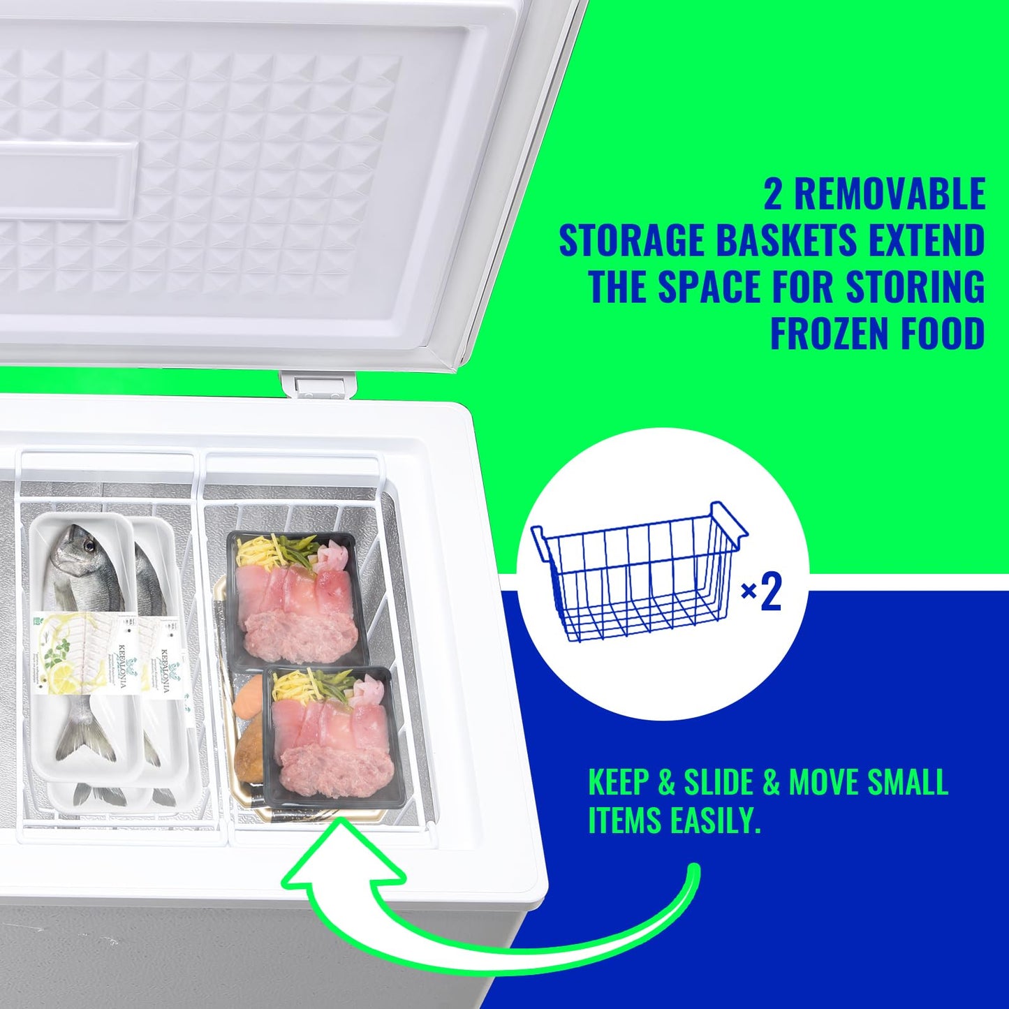 DEMULLER 3.5 Cu.ft Chest Freezer with Electronic Panel, Accurate Temperature Display to 1 ℉, White Deep Freezing Machine with 2 Removable Baskets, Compact Size for Any Space