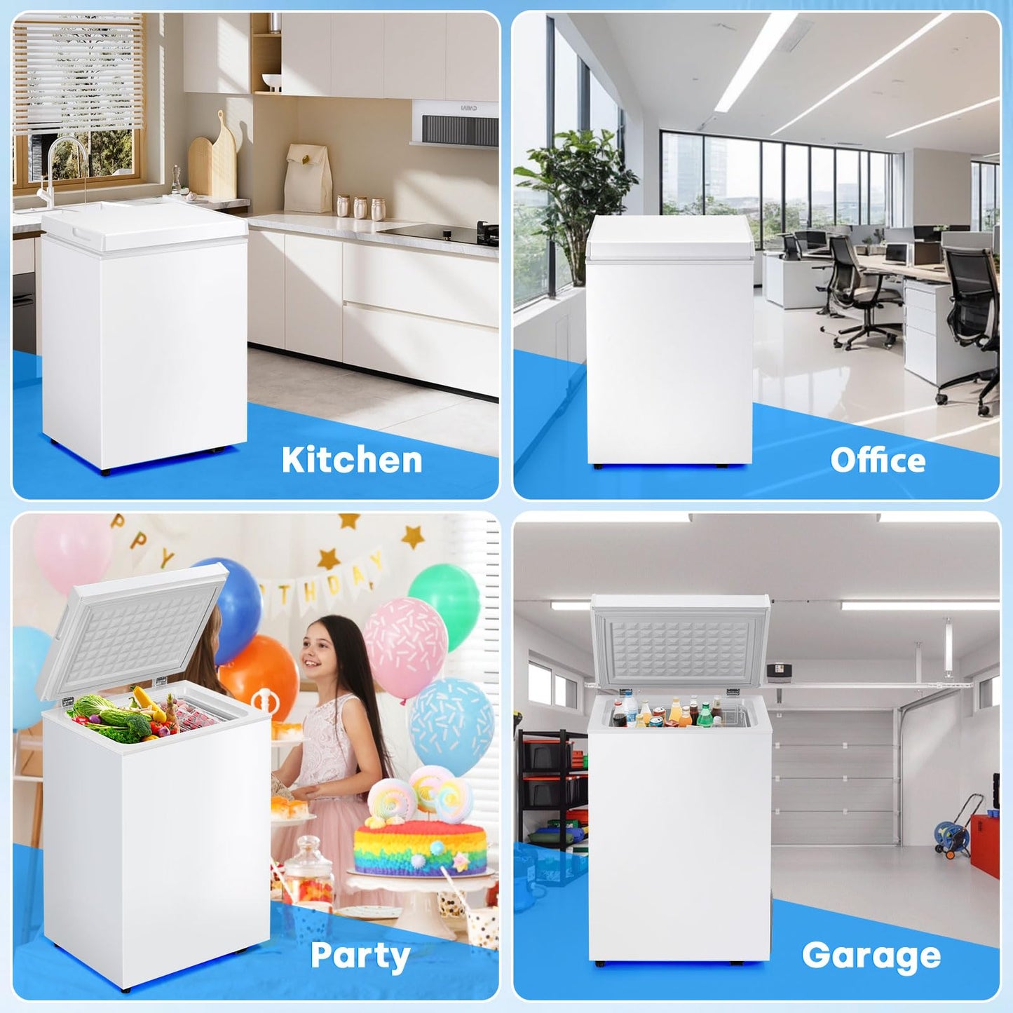 DOGHLY 3.5 Cu.Ft Chest Freezer, Small Deep Freezer with 7 Adjustable Temperature Levels, Mini Freezer for Office Garage Apartment, Compact Food Storage Small Freezer Chest, White