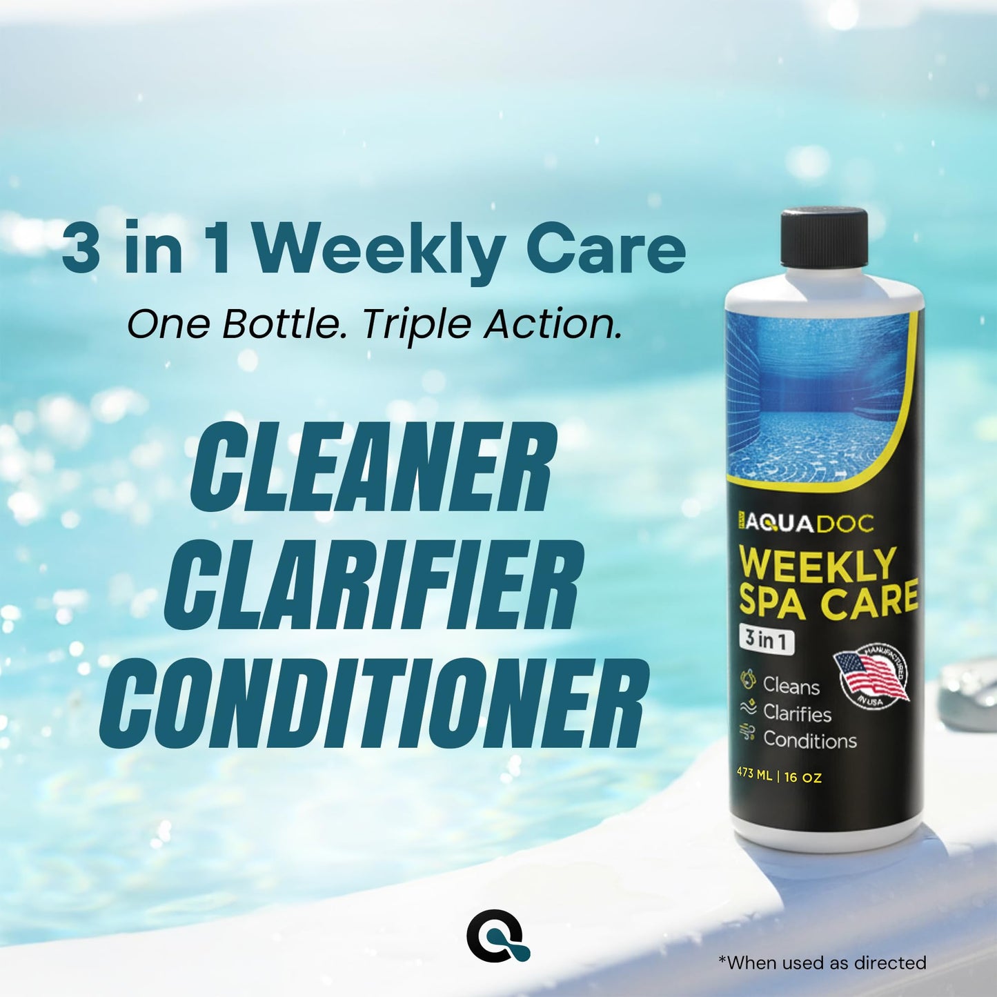 AquaDoc 3 in 1 Hot Tub Weekly Care - Concentrated Spa Water Conditioning Treatment with Cleaner and Clarifier Support to Help Reduce Residue and Improve Water Appearance - Made in USA - 16 oz