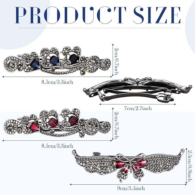 Geyoga 6 Pieces Vintage Hair Barrettes for Women Retro Flower French Pearl Crystal Rhinestones Clips Hair Pins for Women Styling Accessories(Dark Style)