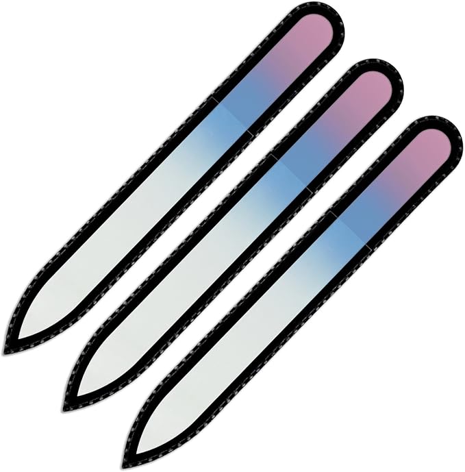 Mont Bleu Rainbow Glass Nail File in Black Pouch - Czech Tempered Glass - Handmade in Bohemia-Czech Republic - Enjoy a Professional Smooth Finish