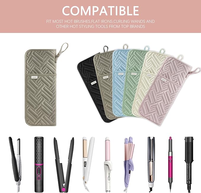 Hair Tool Organizer Heat Resistant Mat for Flat Iron Case Hot Tools Curling Iron Holder Hair Tools Travel Bag for Straightener Brush Pad Pouch Hairstylist Essentials (Camel)