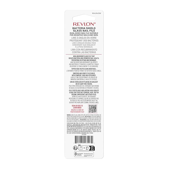 Revlon Glass Nail File, Manicure Tool for Shaping Natural Fingernails, Self-Cleaning with Bacteria Shield Technology, 1 Count