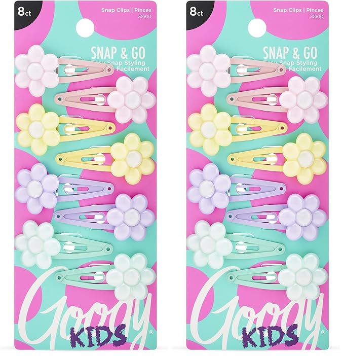 Goody Kids Mini Epoxy Contour Snap Clips - 8 Count, Daisy Charm - Just Snap Into Place - Suitable for All Hair Types - Pain-Free Hair Accessories for Women and Girls - All Day Comfort (Pack of 2)