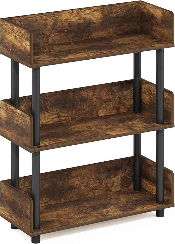 Furinno TURN-N-TUBE Display Shelf, 3-Tier Storage Shelves with Side Panels, Open Shelves Book Shelf with Rounded Corner Top Edges, for Organization and Storage, Living Room, Home Office, Amber Pine