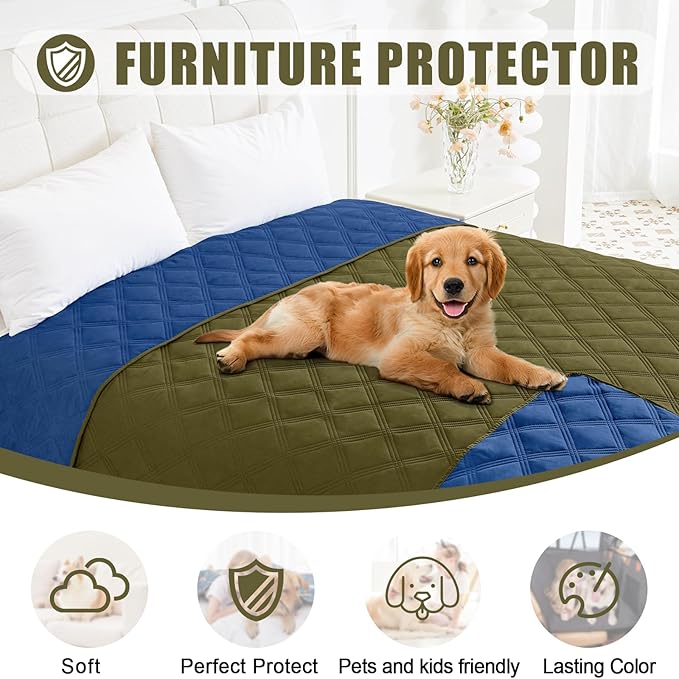 Smiry Waterproof Dog Bed Cover Blanket 30x70, Soft Reversible Pet Blanket, Washable Leakproof Cats Dogs Couch Cover for Sofa, Couch, Furniture, Green/Navy