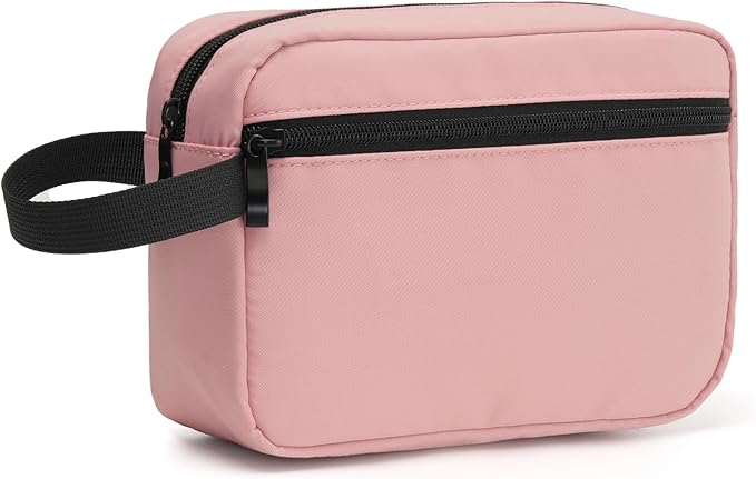 Travel Hanging Toiletry Bag with Carry Handle - Water-Resistant Small Cosmetic Organizer for Men & Women, Makeup, Shaving Kit, Gym & Travel Essentials (Dusty Pink)