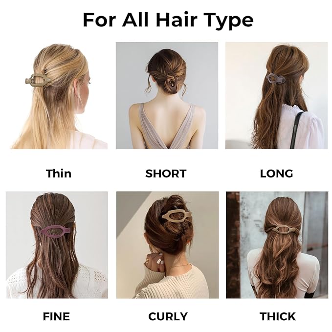 8 Pack Neutral Flat Hair Clips for Women – Large No-Slip Claw Barrettes in Cream, Blonde, Mustard Yellow & Light Brown,Shiny Finish Strong Hold for Thick & Thin Hair