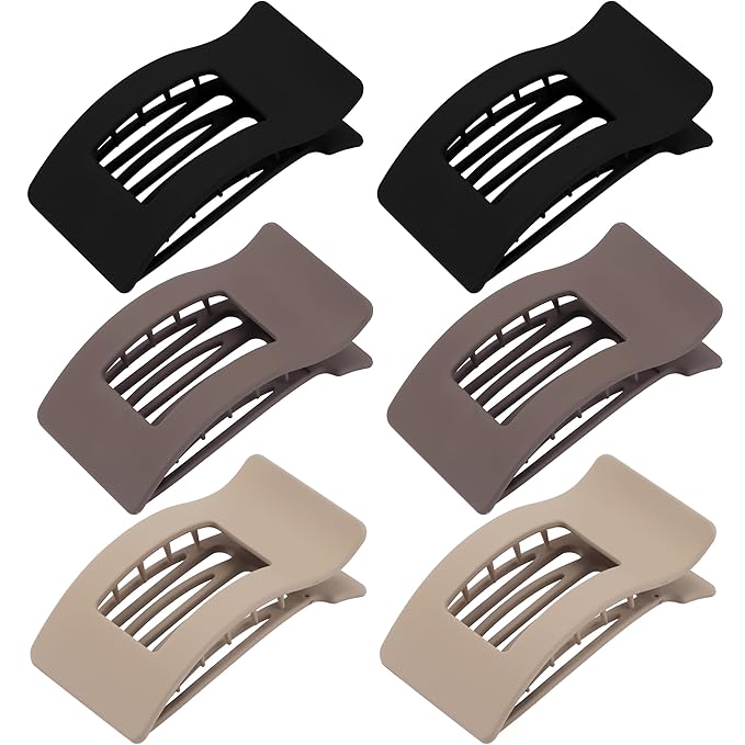 6 Pack Flat Hair Claws Clips for Women, Large Extra Strong & Thick Clips for Thick Fine Hair Styling, Secure Hair Hold Matte Brown Beige Black