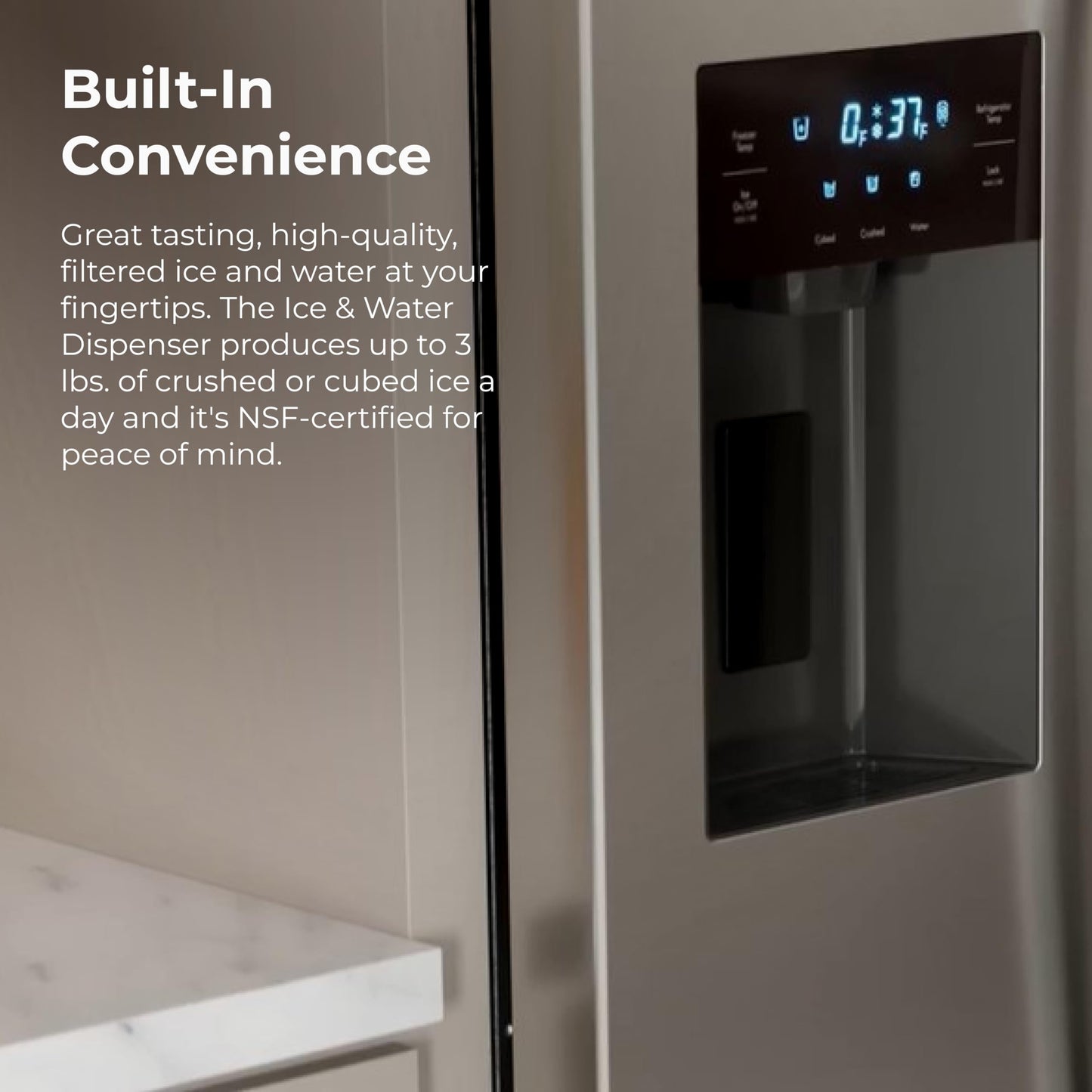 Kenmore 36" Side-by-Side Refrigerator with Freezer - Accela Chill, Water & Ice Dispenser, Adjustable Glass Shelves, ENERGY STAR Certified, 20 cu. ft. Capacity - Fingerprint Resistant Stainless Steel