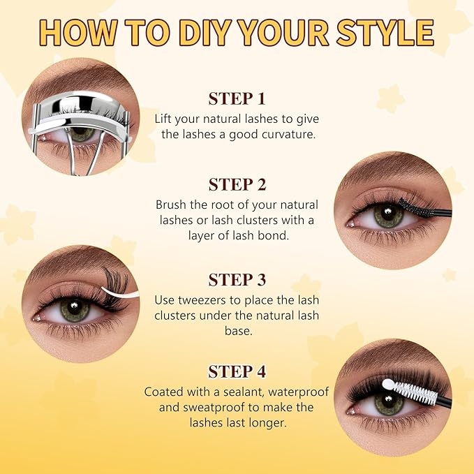 QUEWEL Lash Clusters Kit, 320Pcs 80D+100D 3D Lash Cluster Eyelash Extensions 12-18mm Volume Lash Clusters Kit with Lash Bond and Seal and Lash Tweezers Easy DIY at Home(80+100D 3D Kit)