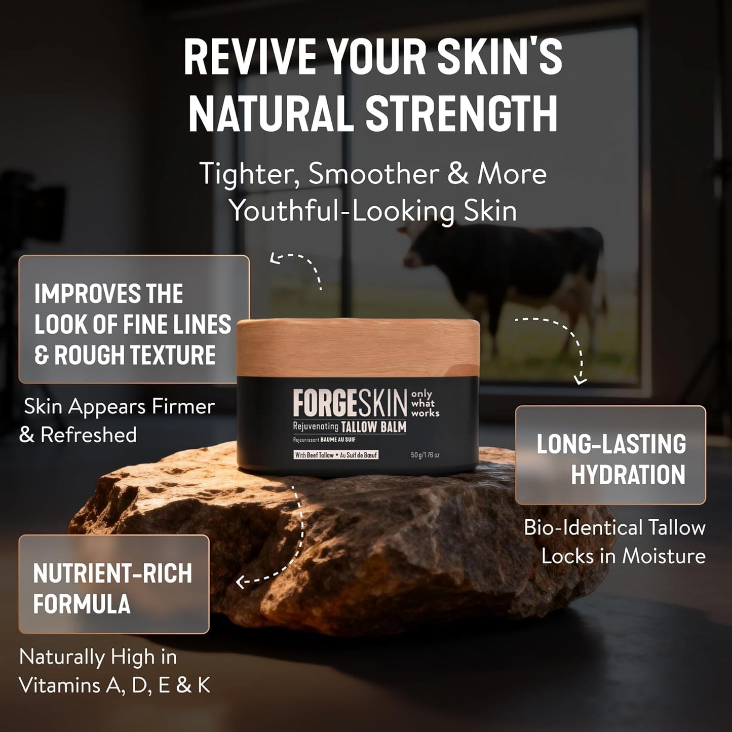 Forge Skin® Wrinkle Defense Beef Tallow Balm for Men [TALLOW-BASED] Moisturizer for Face Hydration - Hydrating Anti Aging Skin Cream - Natural Facial Skincare Lotion with Essential Oils (1.7 OZ)