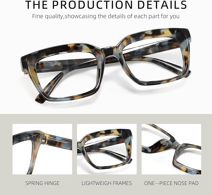 XVXV Reading Glasses for Women Men - Blue Light Blocking Readers Oversize Square Anti Glare with Spring Hinge