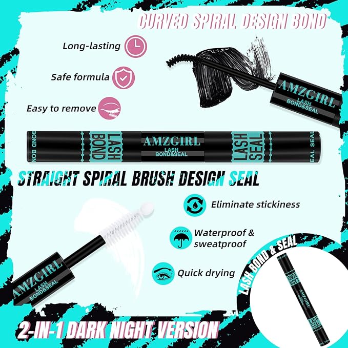 AMZGIRL LASH Midnight DIY Lash Extension Kit, 144 pcs Eyelash Clusters Kit Lash Bond and Seal, Lash Glue Remover and Applicator for Individual False Eyelashes Kit Lash Extensions(D-Mix 8-16mm Kit)