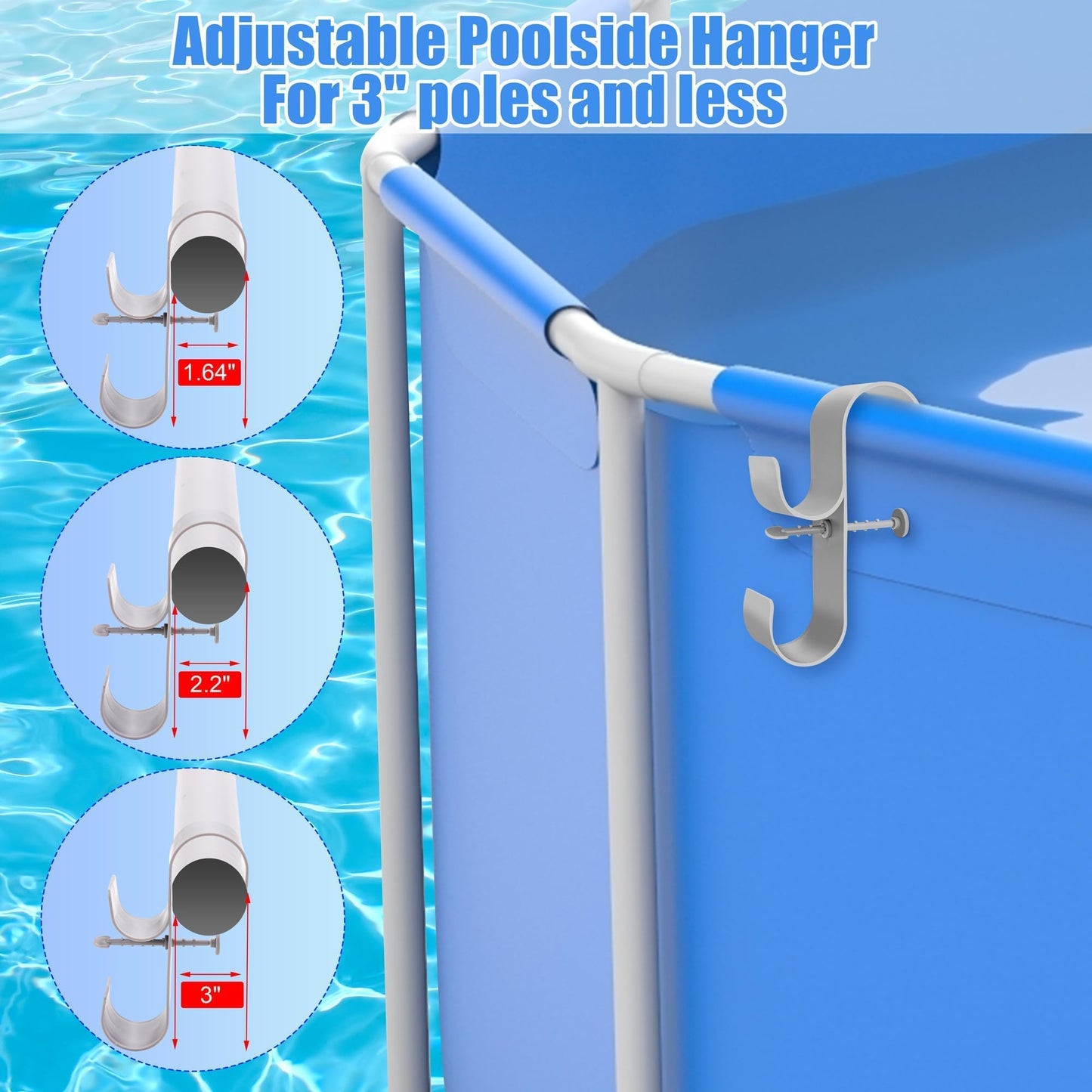 VWAERR 2 PCS Gray Poolside Pool Leaf Skimmer Net Holder Plastic Poolside Pool Pole Hanger Adjustable Telescopic Pole Hooks Brush Hanger Tools for Above Ground Pools
