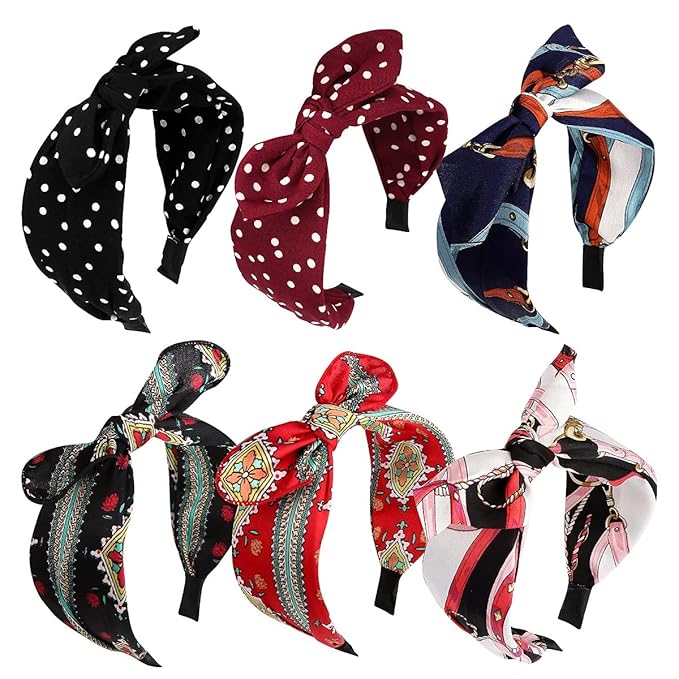Jaciya Knotted Bow Headbands for Women Turban Wide Headband for Gilrs Knot Headband Polka Dot Headbands with Rabbit Ears