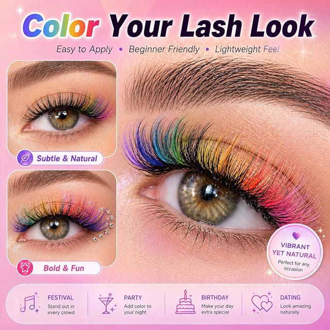 Lash Clusters Kit, 560 Pcs Eyelashes Clusters Kit 9-16mm Individual Lash Extension Kit D Curl Fluffy Wispy False Eyelashes (30D+40D+50D+40D Colored, Lash Clusters Kit)