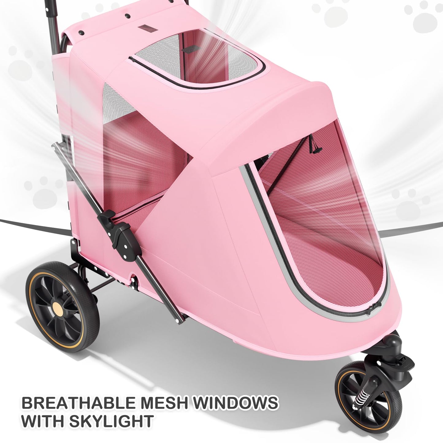 MoNiBloom Pet Stroller for Large Dogs or Multiple Dogs Cats with Adjustable Handle, 3-Wheels Dual Entry Portable Dog Carting Easy Folding Pet Wagon Double Dog Stroller up to 55 lbs, Pink