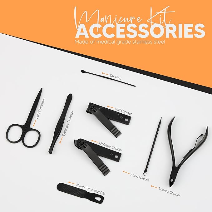 Utopia Care, Manicure Kit for Women and Men, Manicure Set with Nail Clippers or Nail Kit Includes Fingernail & Toenail Clippers, 31Pcs Pedicure Kit Stocking Stuffers with Travel Case, Black