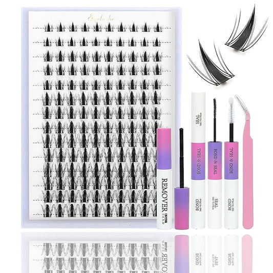 Manga Lash Clusters with Spikes, Eyelashes Clusters Kit Clear Band Lash Extension Kit D Curl Fluffy Wispy False Eyelashes with Lash Bond and Seal, Remover, Lash Tweezers (Lash Clusters Kit)