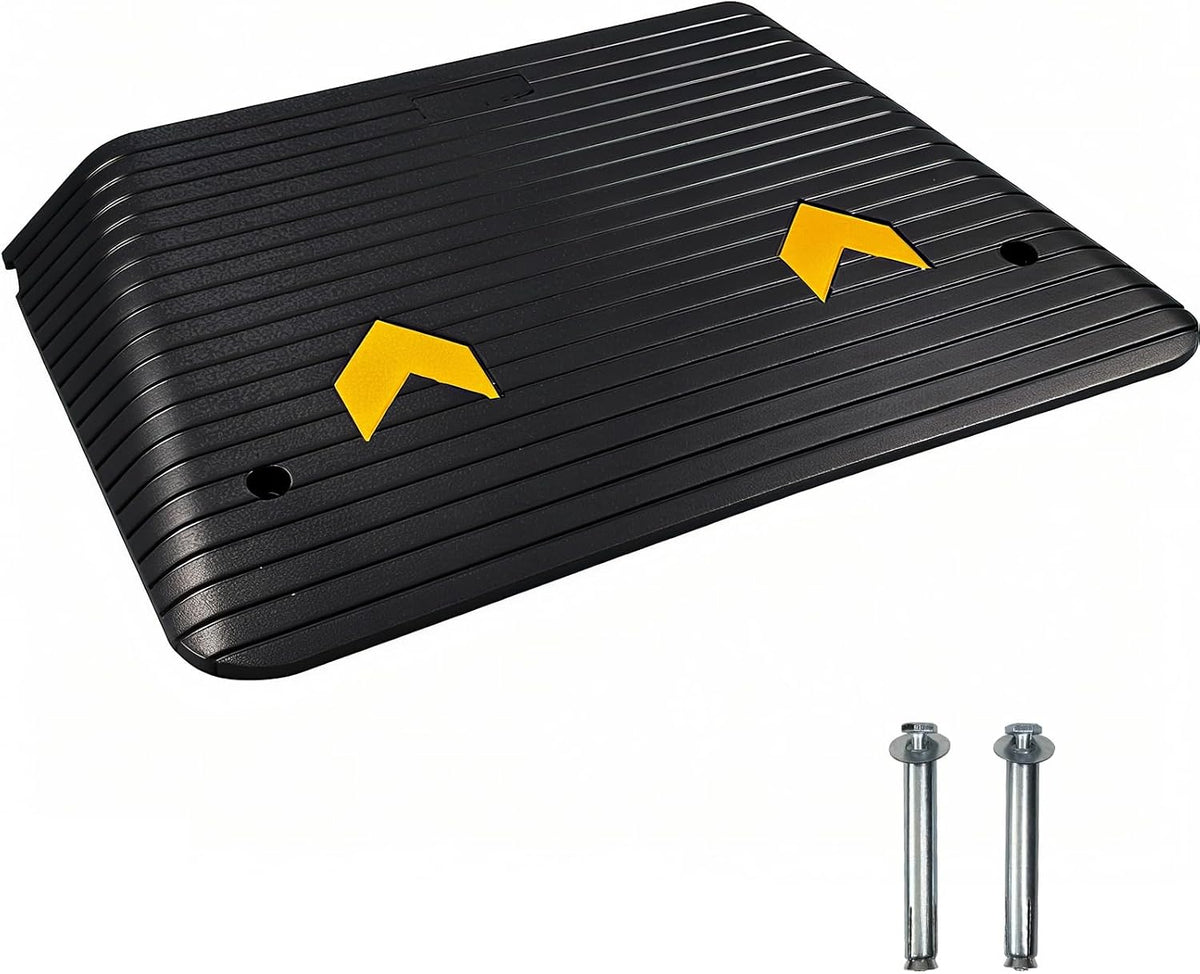 4 Inch Rubber Threshold Ramp for Doorway, 35.5" Wide Non-Slip Wheelchair Ramp with Reflective Arrows, Odorless Natural Rubber Curb Ramp for Home Steps, Scooter, Stroller & Pet Access