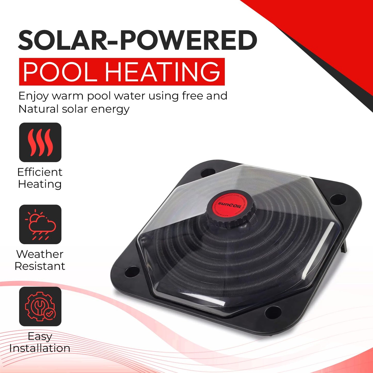 Solar Pool Heater Dome – Black SunCOIL for Above Ground & Intex Pools – Free Connection & Diverter Valve Kit – Fast & Efficient Sun-Powered Heating – 5-Year Warranty