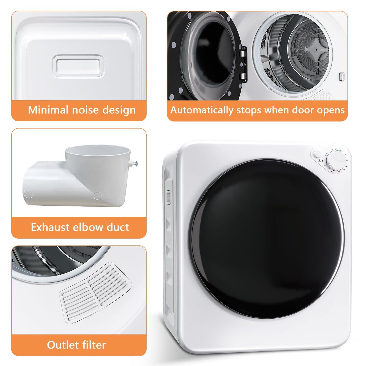 DOGHLY 120V Portable Electric Clothes Dryer, 800W Compact Laundry Dryer, Easy Control, 1.8 Cu.Ft Front Load Stainless Steel Electric Dryers Machine with Simple Control Knob for Apartment, RV, Dorm