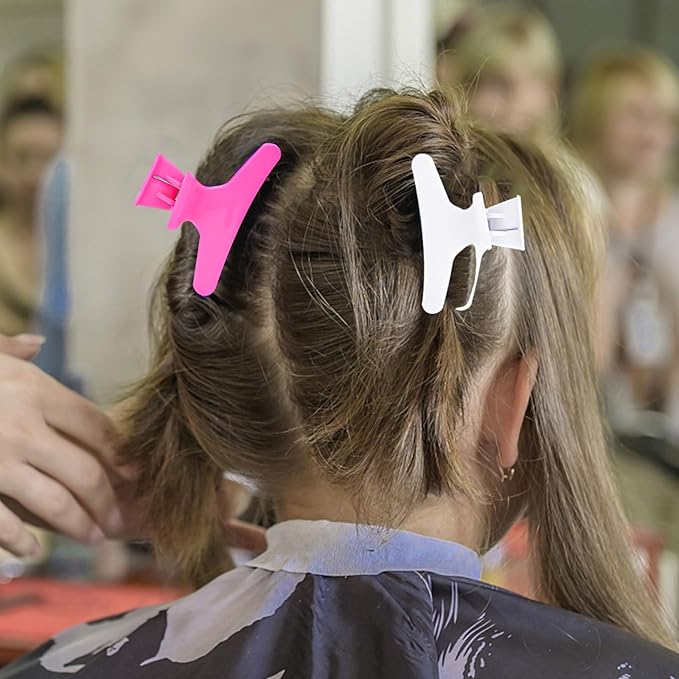 Hair Clips for Styling Sectioning 12 Pack Black White Hot Pink Butterfly Clamps Hair Claw Clips Pro Salon Hair Clips for Styling, Sectioning, Cutting and Coloring