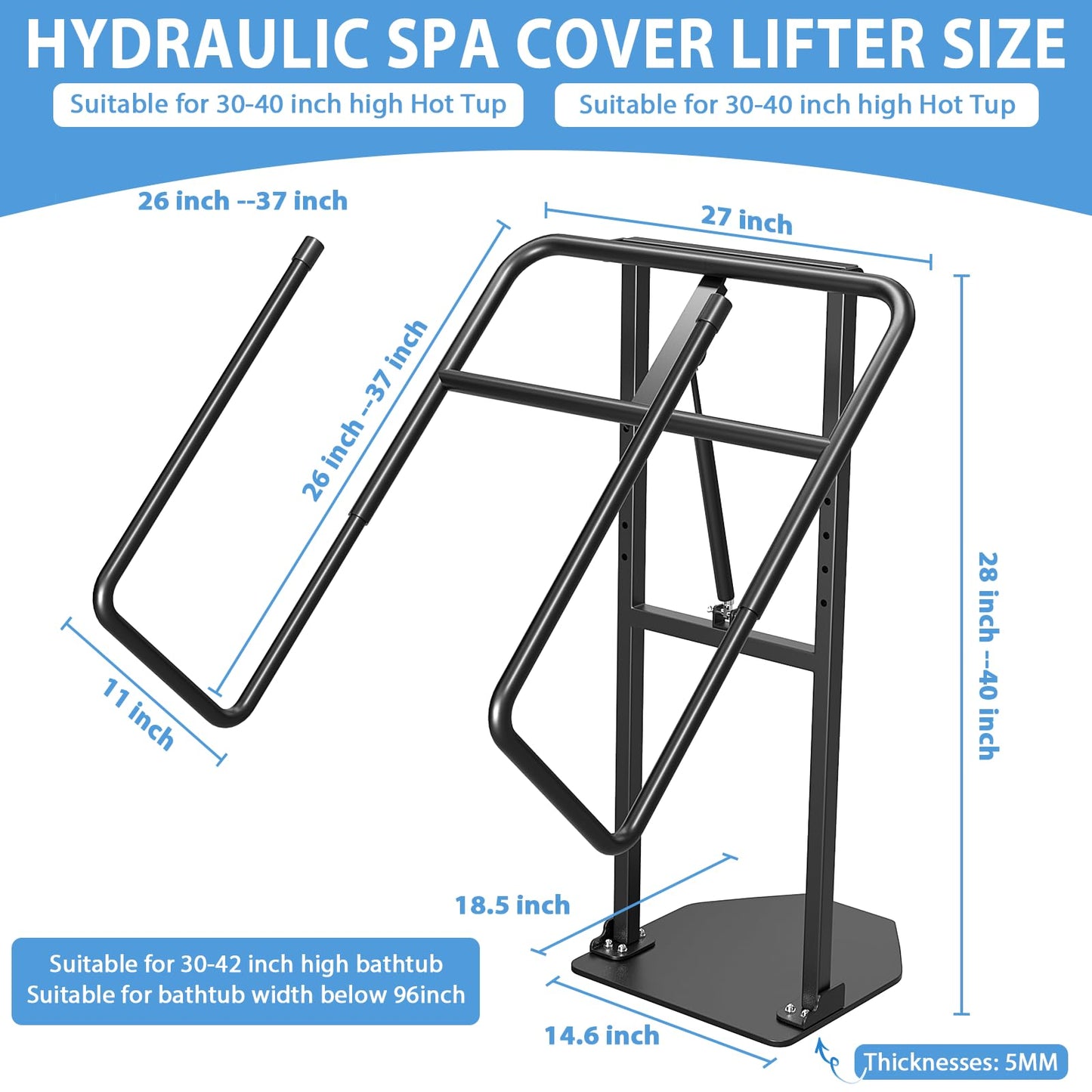 Hot Tub Cover Lift Adjustable U-Arms Spa Cover Lifter for Hot Tub Accessories, Hot Tub Cover Lifter Universal Fit Most Spas Hot Tubs Hydraulic Assist Removal System