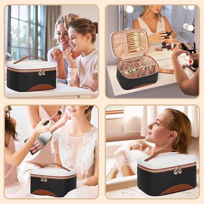 OCHEAL Makeup Bag,Large Capacity Travel Makeup Bag,Waterproof Cosmetic Organizer Case with Brush Holder Portable Make Up Bag for Women,Toiletry Bag for Daily Use & Trips as a Gift for Women