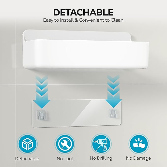 Nieifi Adhesive Wall Shelf, Shower Shelves 5 Pack with Soap Holder, Shower Organizer for Bathroom Organization, White