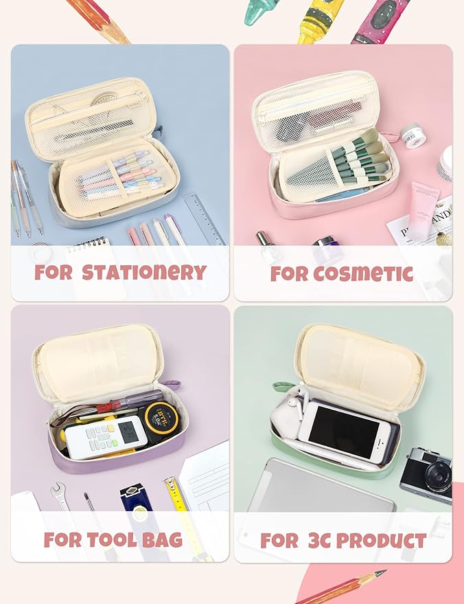 SUNEE Cute Pencil Case, Aesthetic Pen Pouch, Colored Large Pencil Bag with Zipper, Kawaii Stationery Storage and Organizer, School Supplies for Teen and Adult Girls, Pink